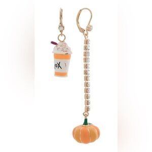 NWT Betsey Johnson Fall Pumpkin and Drink Charm Earrings